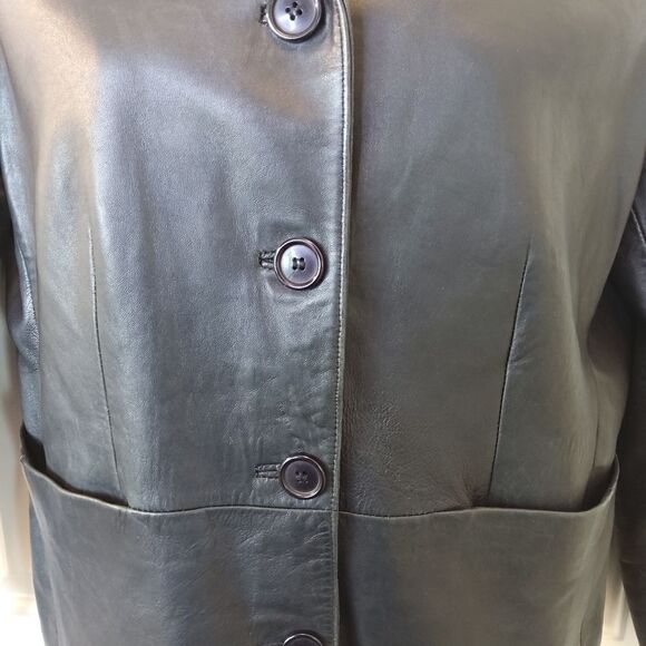 KC Collections black button front leather jacket - Picture 4 of 17